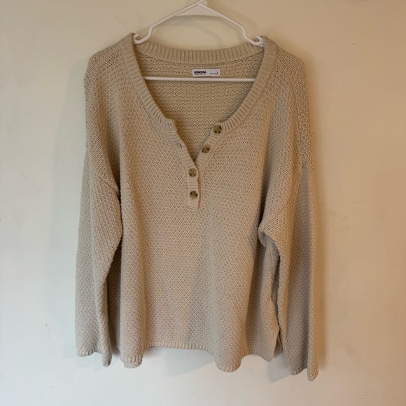Sonoma ivory knit quarter button pullover oversized sweater size large - Picture 2 of 10